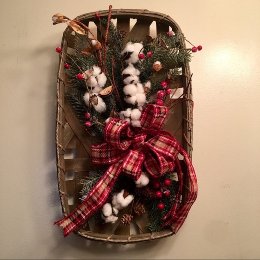New Farmhouse Christmas Floral Plaid Rustic Winter Cotton Tobacco Basket